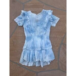 LoveShackFancy Light Blue Ruffle Mini Dress